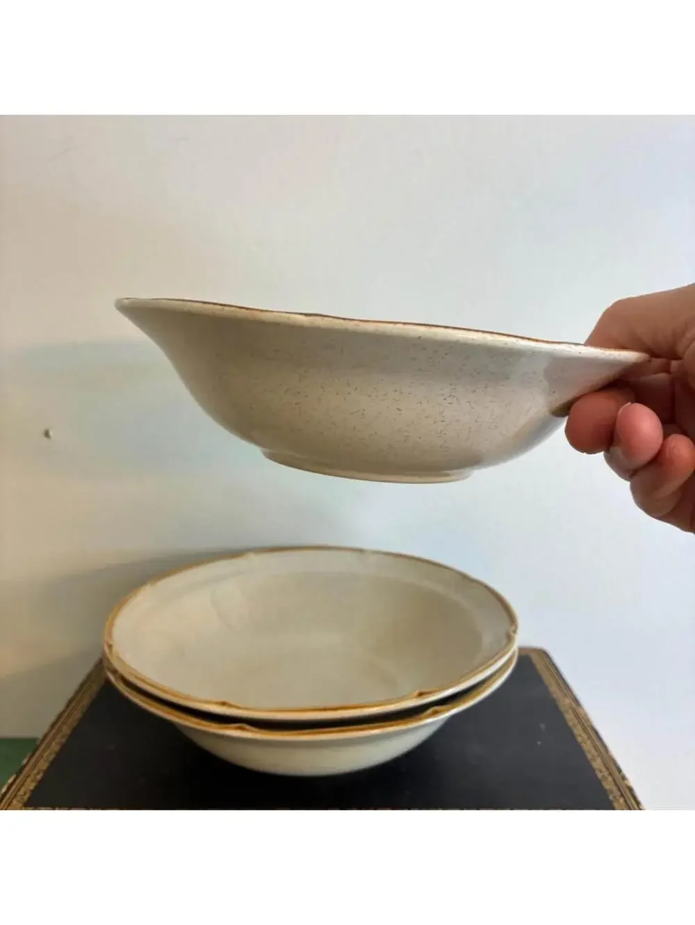 Vintage Hearthside Baroque Stoneware Rimmed Soup Bowls Japan Set Of 3
